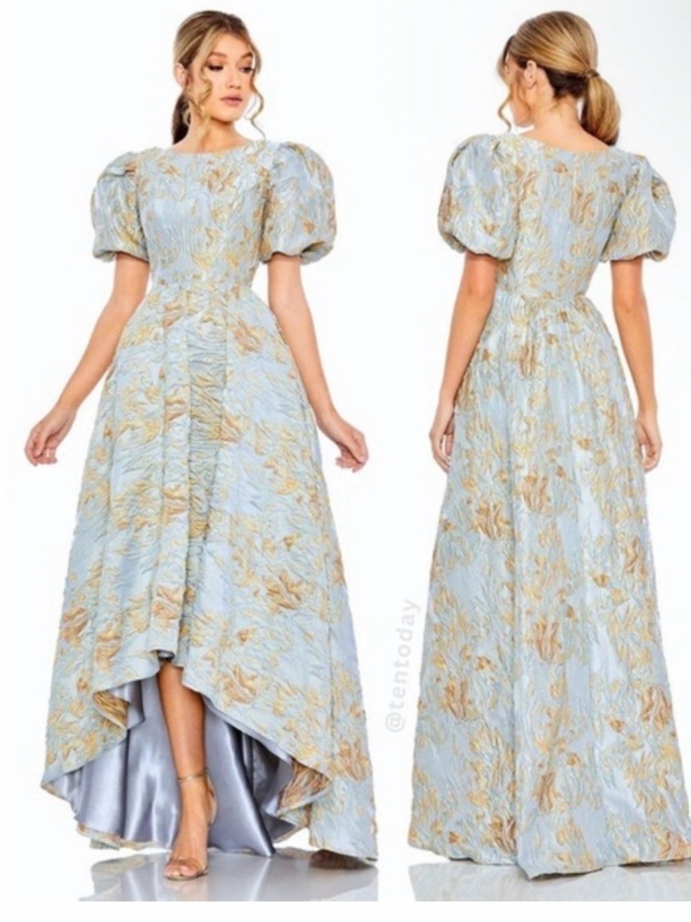 Mac Duggal 11608 Blue Brocade
Puff Sleeve High Low Gown Dress Sz 4 &6
Just in !!